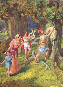 "Jason repäisi fleecen irti puunrungosta", kuvitus kappaleeseen "Kuinka argonautit purjehtivat Colchikseen", Charles Kingsleyn (1819-75) kirjasta "How the Heroes of Greek Fairy Tales" (väri litho) tekijältä Howard Davie