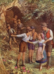 Mortella ja hänen seitsemän veljensä, elokuvasta "Myrttipuun lapsi" (väri litho) tekijältä Howard Davie