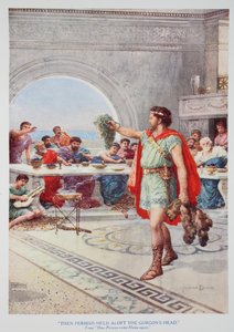 "Silloin Perseus piti Gorgonin päätä korkealla" (väri litho) tekijältä Howard Davie