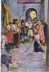 Kansalaisten kiristäminen, Howard Pyles Book of Pirates -kirjasta, jonka julkaisi Harper & Bros, 1921. tekijältä Howard Pyle