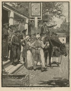 Hän pysähtyy tuuliviirimerkin kohdalle tekijältä Howard Pyle