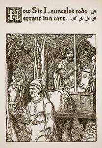 Kuinka Sir Launcelot ratsasti harhaan kärryssä, kuvitus teoksesta "Sir Launcelotin ja hänen seuralaistensa tarina", 1907 tekijältä Howard Pyle