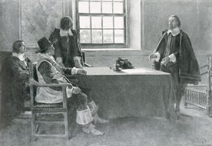 Sir William Berkeley antautumassa Commonwealthin komissaareille, esimerkki Woodrow Wilsonin teoksesta "In Washington