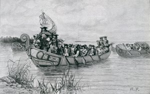The Landing of Cadillac, kuvitus Edmund Kirken teoksesta The City of the Strait, pub. Harper