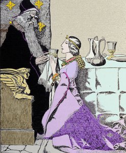 Viviane-maksu kiehtoo Merlin the Enchanter. Kuvitus: Howard Pyle (1853 - 1911), yhdysvaltalainen kuvittaja tekijältä Howard Pyle