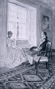 Washington ja Mary Philipse, kuvitus Woodrow Wilsonin teoksesta Colonel Washington, pub. Harper