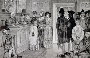 Women at the Polls in New Jersey, kuvitus julkaisusta "Naiset äänestyksessä New Jerseyssä in the Good Times", pub. 