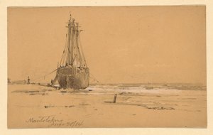 Piirros, Mantolokingin merenrannalla, 1884. tekijältä Howard Russell Butler