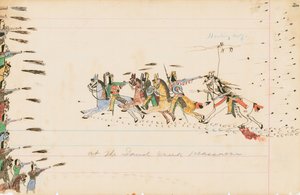 Sand Creekin joukkomurhassa, 1874-75 (kynä, muste ja wc pääkirjapaperilla)