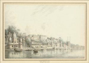 Benares Ganges-joella (lyijykynä, kynä ja muste ja w/c paperilla) tekijältä Hubert Cornish