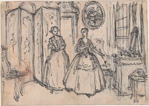 Tutkielma teokseen "Holhoojan vallasta", etsattu vinjetti julkaisussa Songs in the Opera of Flora tekijältä Hubert Francois Gravelot