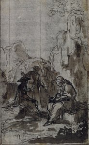 Tutkimus vinjettiä varten Abbé Dinouartin teoksessa "Vie du Venerable don Juan de Palafox", s. 391. tekijältä Hubert Francois Gravelot