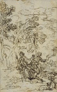 Opinnäytetyö vinjettiä varten Fontenellen (attr.) teoksessa "Les Amours de Mirtil", Canto III varten tekijältä Hubert Francois Gravelot