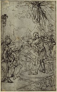 Tutkimus kuvitusta varten Tacitus "Tiberius, tai Kuusi ensimmäistä vuosikerran kirjaa" Kirja I, 1. osa, 3. tutkimus. tekijältä Hubert Francois Gravelot