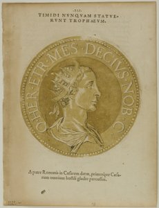 Keisari Decius kuvasta Icones Imperatorum Romanorum, laatta 60 kuvasta Puupiirroksia XVI vuosisadan kirjoista. tekijältä Hubert Goltzius