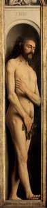 Adam, yksityiskohta Gentin alttaritaulun vasemmasta siivestä tekijältä Hubert & Jan van (1390 1441) Eyck