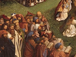 Yksityiskohta Mystisen Karitsan palvonnasta Gentin alttaritaulun keskipaneelista (öljy paneelille) tekijältä Hubert & Jan van (1390 1441) Eyck