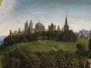 Yksityiskohta Mystisen Karitsan palvonnasta Gentin alttaritaulun keskipaneelista (öljy paneelille) tekijältä Hubert & Jan van (1390 1441) Eyck