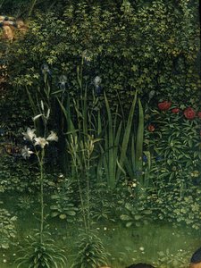 Mystisen karitsan palvonta, Gentin alttaritaulusta, yksityiskohta keskipaneelin alaosasta tekijältä Hubert & Jan van (1390-1441) Eyck