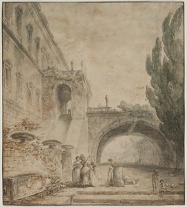 Palatsi kaarisella sillalla Roomalainen huvila, 1760. tekijältä Hubert Robert
