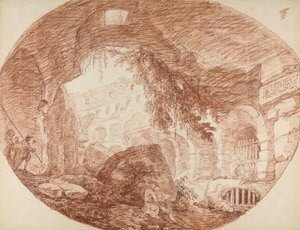 Colosseumin raunioissa istuva taiteilija, n. 1759 tekijältä Hubert Robert
