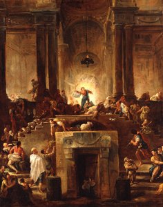 Kristus ajaa rahanvaihtajat temppelistä tekijältä Hubert Robert
