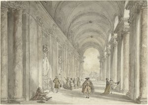 Villa Albanin kasinon pylväikkö Roomassa Näkymä Rooman Villa Albanin kasinon edessä olevasta pylväikköstä tekijältä Hubert Robert