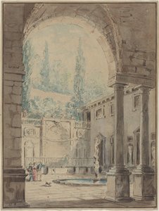 Villa Plinianan sisäpiha tekijältä Hubert Robert