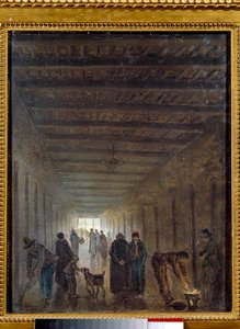 Ranskan vallankumous: "" Saint Lazaren vankilan käytävät 1793"" Hubert Robertin (1733-1808) maalaus 1793 su. 0,4x0,32m. Pariisi, Carnavalet-museo tekijältä Hubert Robert