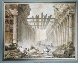 Lauma piirustustemppelin raunioissa (öljy kankaalle) tekijältä Hubert Robert