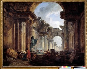 Kuvitteellinen näkymä Grand Galerie du Louvresta raunioiden maalauksessa Hubert Robert (1733-1808) Sun. 1,14x1,46 m. tekijältä Hubert Robert