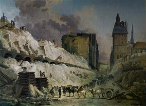 Pont au Change -kadun talojen purkaminen, Pariisi (maalaus kankaalle) tekijältä Hubert Robert