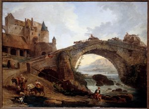 Hubert Robertin (1733-1808) maisema siltamaalauksella 1776 su. 0,76x1,04 m Montpellier musee Fabre tekijältä Hubert Robert