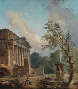 Maisema, jossa on roomalaisen temppelin rauniot tekijältä Hubert Robert