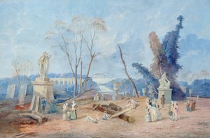 Versaillesin vihreä matto (guassi ja wc paperilla) tekijältä Hubert Robert