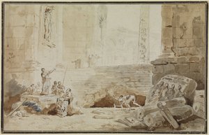 Roomalainen capriccio katulaulajattaren kanssa tekijältä Hubert Robert