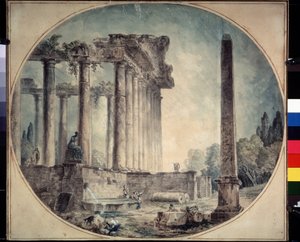 ""Muinaiset rauniot ja obeliski"" Hubert Robertin (1733-1808) akvarelli 1776 Valtion A. Pushkinin taidemuseo, Moskova, Venäjä tekijältä Hubert Robert