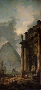 Rauniot pyramidin kanssa. Hubert Robertin (1733-1808) maalaus öljy kankaalle tekijältä Hubert Robert