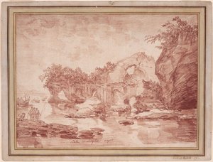Raunioita meren rannalla Napolin lähellä: "Scola di Virgilio" tekijältä Hubert Robert
