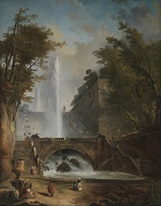 Portaikko ja suihkulähde roomalaisen huvilan puistossa tekijältä Hubert Robert