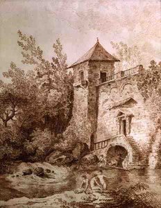 The Bathers (sangviini paperilla) tekijältä Hubert Robert