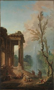 Maalaiskartanon pylväikkö tekijältä Hubert Robert