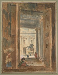 Näkymä Capitoliumille ja Marcus Aureliuksen patsas tekijältä Hubert Robert