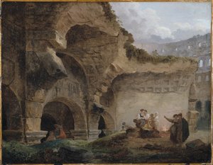 Pesijättäret Colosseumin raunioilla tekijältä Hubert Robert