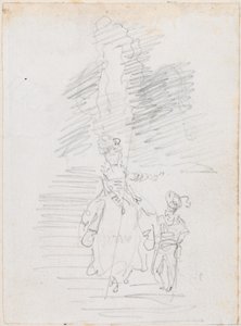 Nainen ja pienempi mieshahmo Grand Stairwayssa [recto] tekijältä Hubert Robert