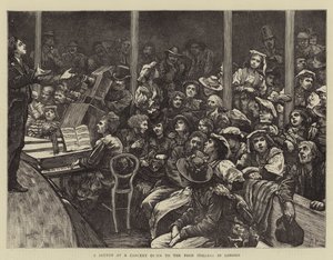 Luonnos Lontoon köyhille italialaisille annetussa konsertissa tekijältä Hubert von Herkomer