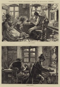 Luonnokset soittimien valmistajista Mittenwaldissa, Saksassa