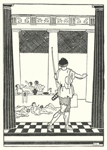 Odysseus tappaa Penelopen kosijat (litografia) tekijältä Hugh Chesterman