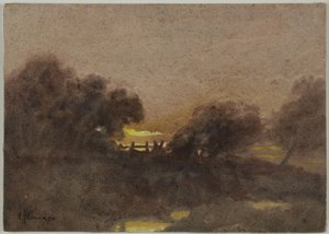 Maisema portilla auringonlaskun aikaan tekijältä Hugh Huntington Howard