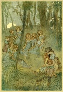 Ja iltaisin niittykeijut, katsokaa, laulakaa, Windsorin iloisista vaimoista, pubista. 1910 tekijältä Hugh Thomson